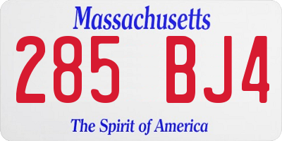 MA license plate 285BJ4