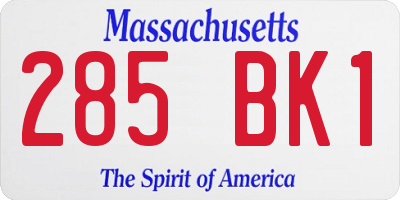 MA license plate 285BK1