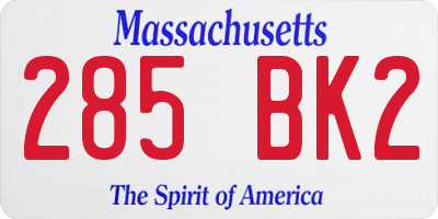MA license plate 285BK2