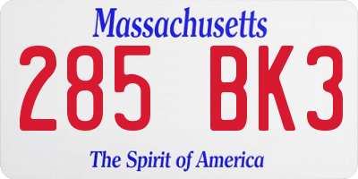 MA license plate 285BK3