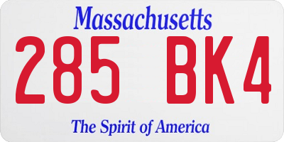 MA license plate 285BK4