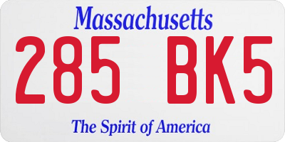 MA license plate 285BK5
