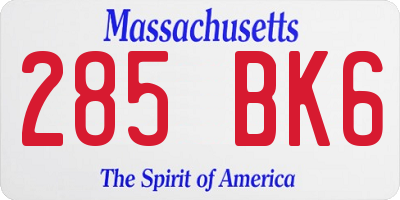 MA license plate 285BK6