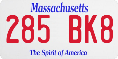 MA license plate 285BK8