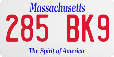 MA license plate 285BK9