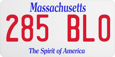 MA license plate 285BL0