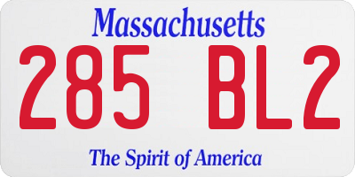 MA license plate 285BL2