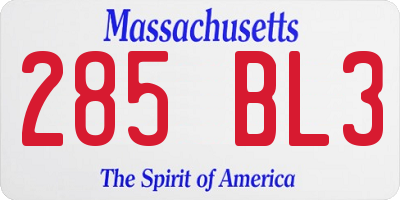 MA license plate 285BL3