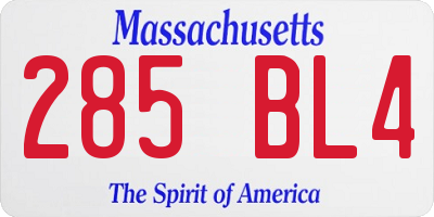 MA license plate 285BL4