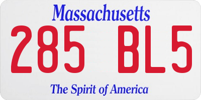 MA license plate 285BL5