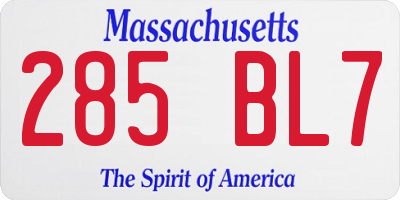 MA license plate 285BL7