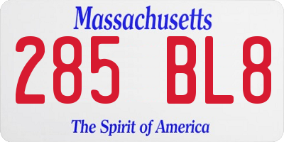 MA license plate 285BL8
