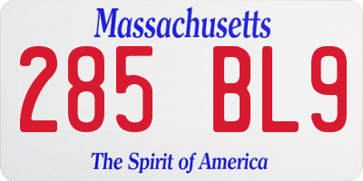 MA license plate 285BL9