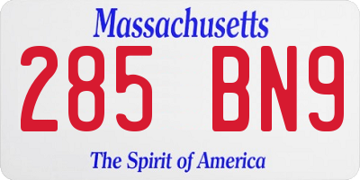 MA license plate 285BN9
