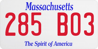 MA license plate 285BO3
