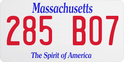 MA license plate 285BO7