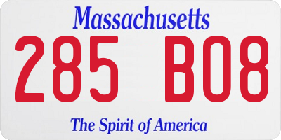 MA license plate 285BO8