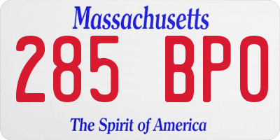 MA license plate 285BP0