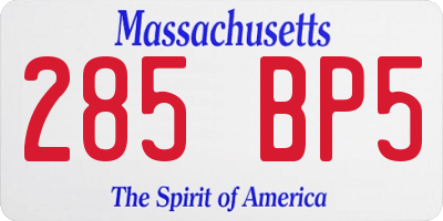 MA license plate 285BP5