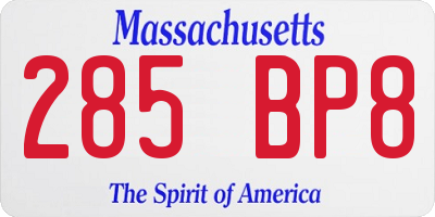 MA license plate 285BP8