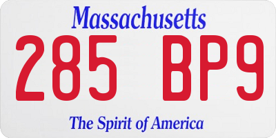 MA license plate 285BP9
