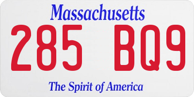 MA license plate 285BQ9