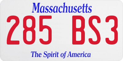 MA license plate 285BS3