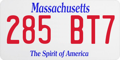 MA license plate 285BT7