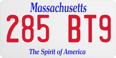 MA license plate 285BT9