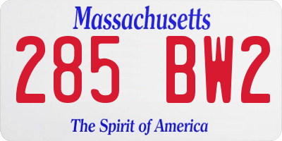 MA license plate 285BW2
