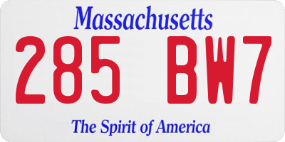 MA license plate 285BW7