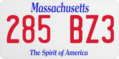 MA license plate 285BZ3