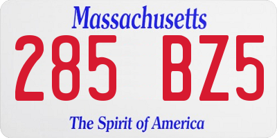 MA license plate 285BZ5
