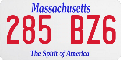 MA license plate 285BZ6
