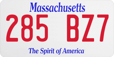 MA license plate 285BZ7
