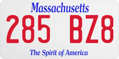 MA license plate 285BZ8
