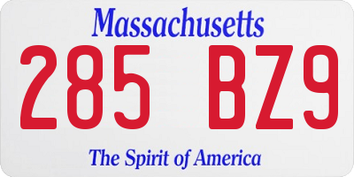 MA license plate 285BZ9