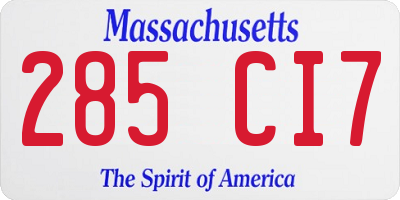 MA license plate 285CI7