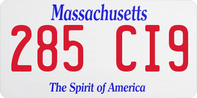 MA license plate 285CI9