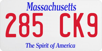MA license plate 285CK9