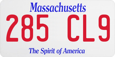 MA license plate 285CL9