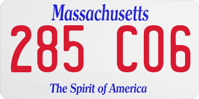 MA license plate 285CO6