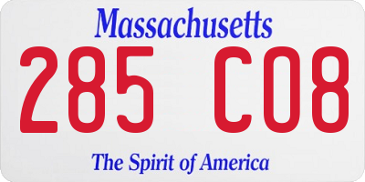 MA license plate 285CO8