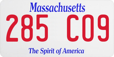 MA license plate 285CO9