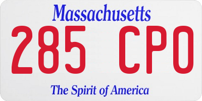 MA license plate 285CP0