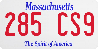 MA license plate 285CS9