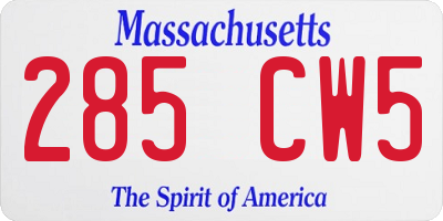 MA license plate 285CW5