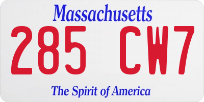 MA license plate 285CW7