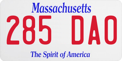 MA license plate 285DA0