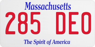 MA license plate 285DE0